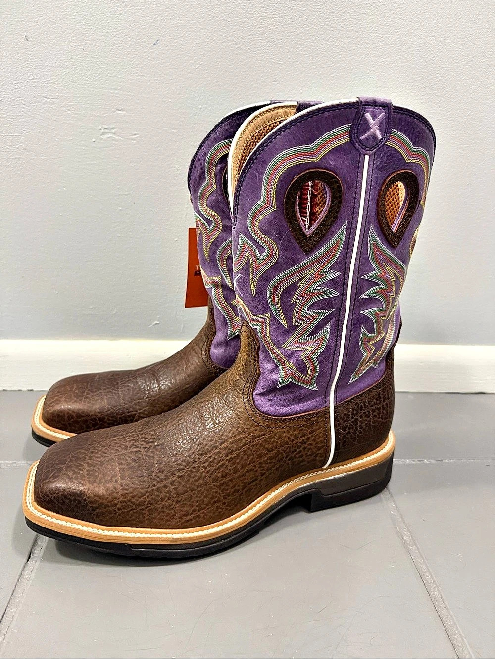 Twisted X Men's 12" Lite Western Work Boot Boots Brown & Purple NWT